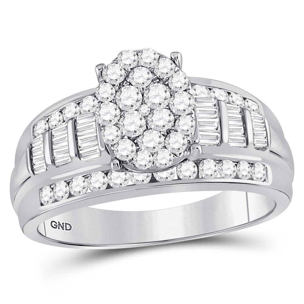 10K White Gold Round Diamond Women's Oval Cluster Bridal Wedding Engagement Ring 1 Cttw - Splendid Jewellery