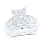 10K White Gold Round Diamond Women's Princess Cluster Bridal Wedding Engagement Ring 1 Cttw - Splendid Jewellery