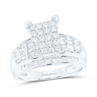 10K White Gold Round Diamond Women's Princess Cluster Bridal Wedding Engagement Ring 1 Cttw - Splendid Jewellery