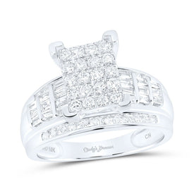 10K White Gold Round Diamond Women's Princess Cluster Bridal Wedding Engagement Ring 1 Cttw - Splendid Jewellery