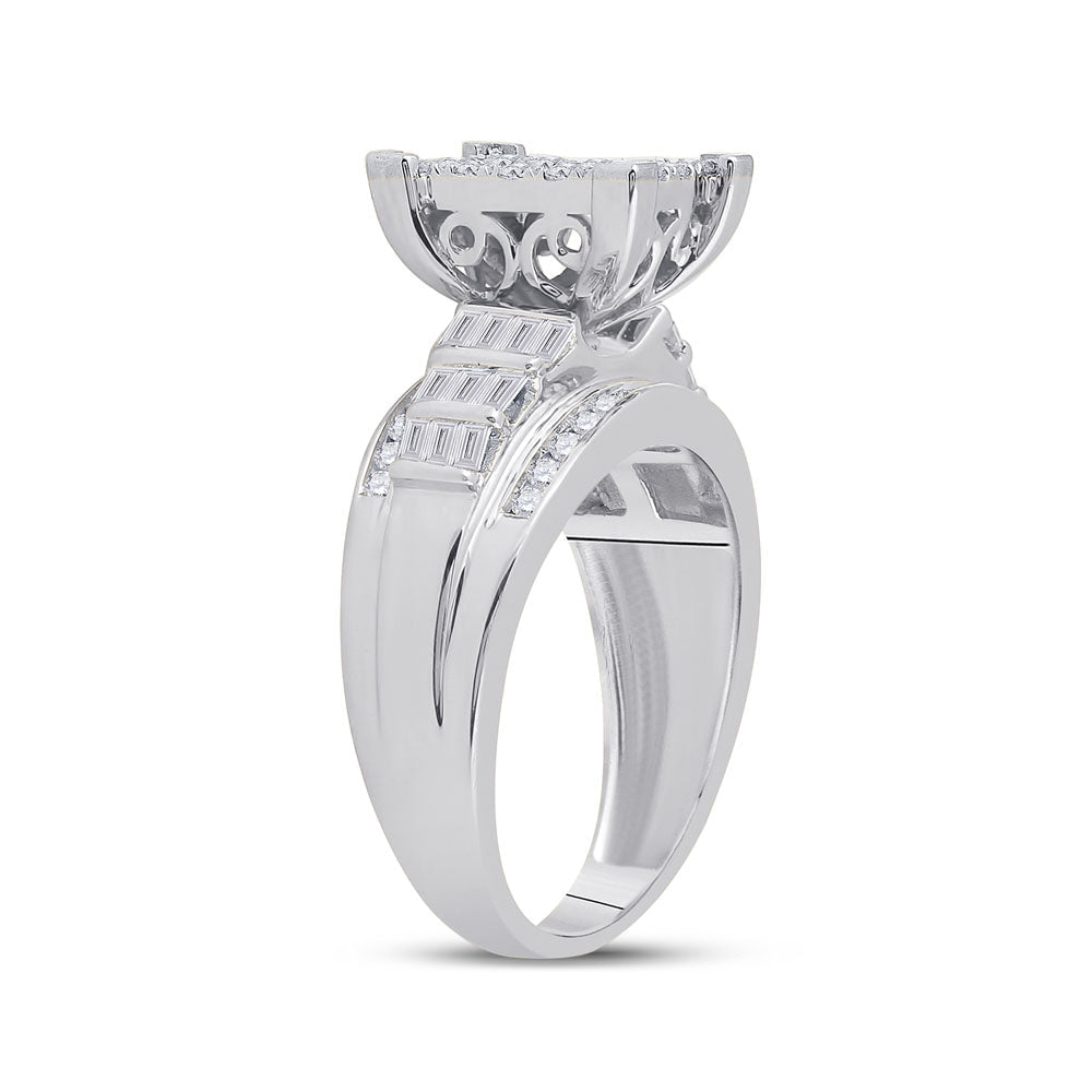 10K White Gold Round Diamond Women's Princess Cluster Bridal Wedding Engagement Ring 1 Cttw - Splendid Jewellery