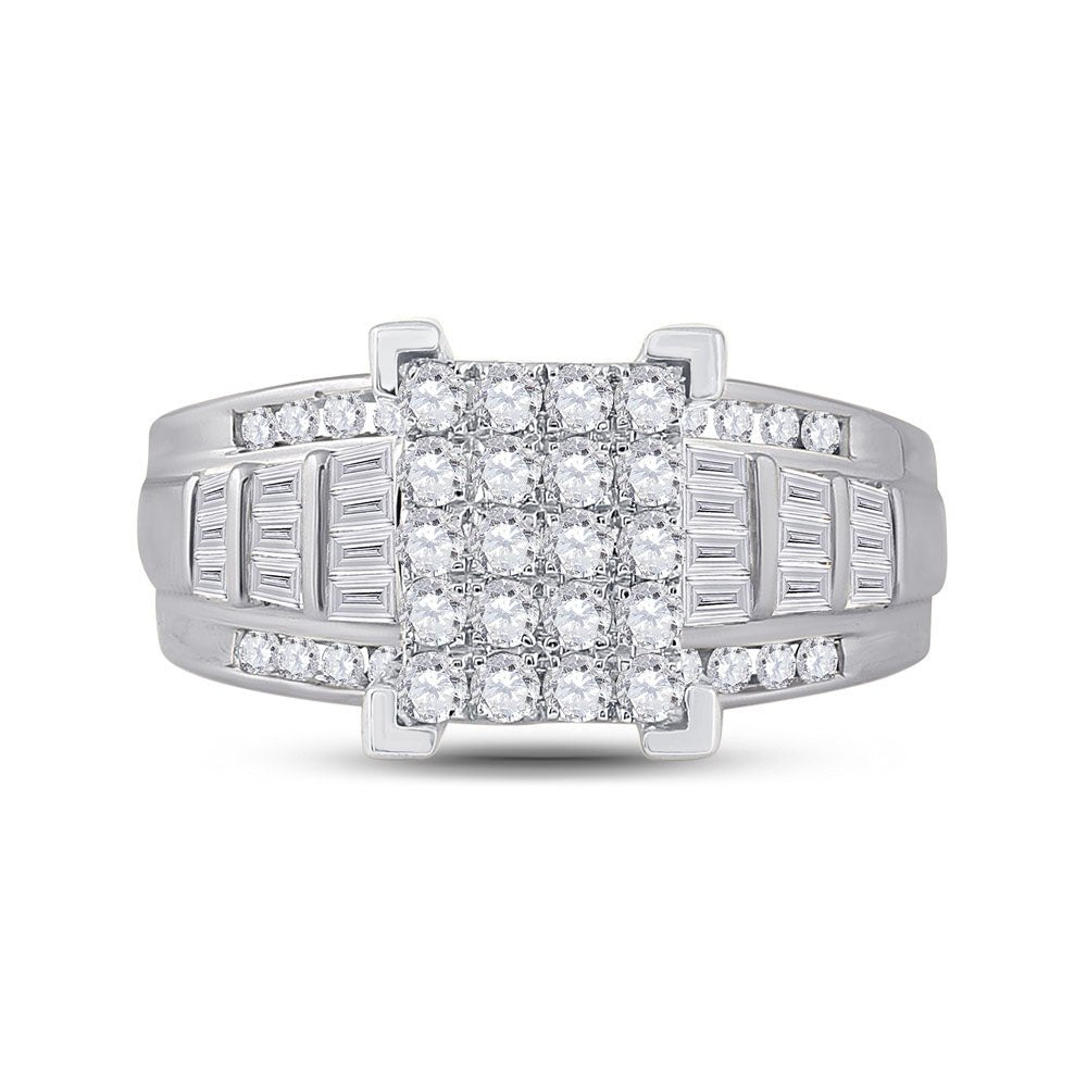 10K White Gold Round Diamond Women's Princess Cluster Bridal Wedding Engagement Ring 1 Cttw - Splendid Jewellery