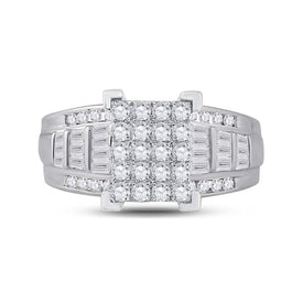 10K White Gold Round Diamond Women's Princess Cluster Bridal Wedding Engagement Ring 1 Cttw - Splendid Jewellery