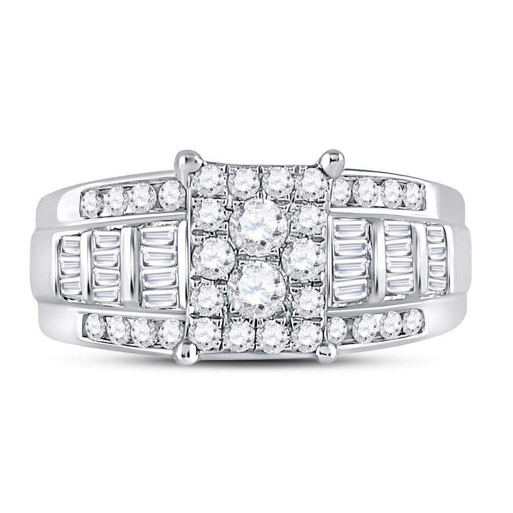 10K White Gold Round Diamond Women's Rectangle Cluster Bridal Wedding Engagement Ring 7/8 Cttw - Splendid Jewellery