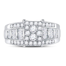 Load image into Gallery viewer, 10K White Gold Round Diamond Women's Rectangle Cluster Bridal Wedding Engagement Ring 7/8 Cttw - Splendid Jewellery