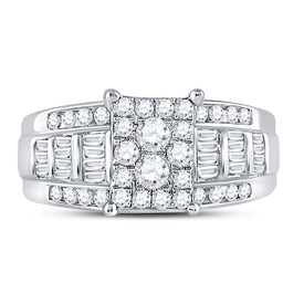 10K White Gold Round Diamond Women's Rectangle Cluster Bridal Wedding Engagement Ring 7/8 Cttw - Splendid Jewellery