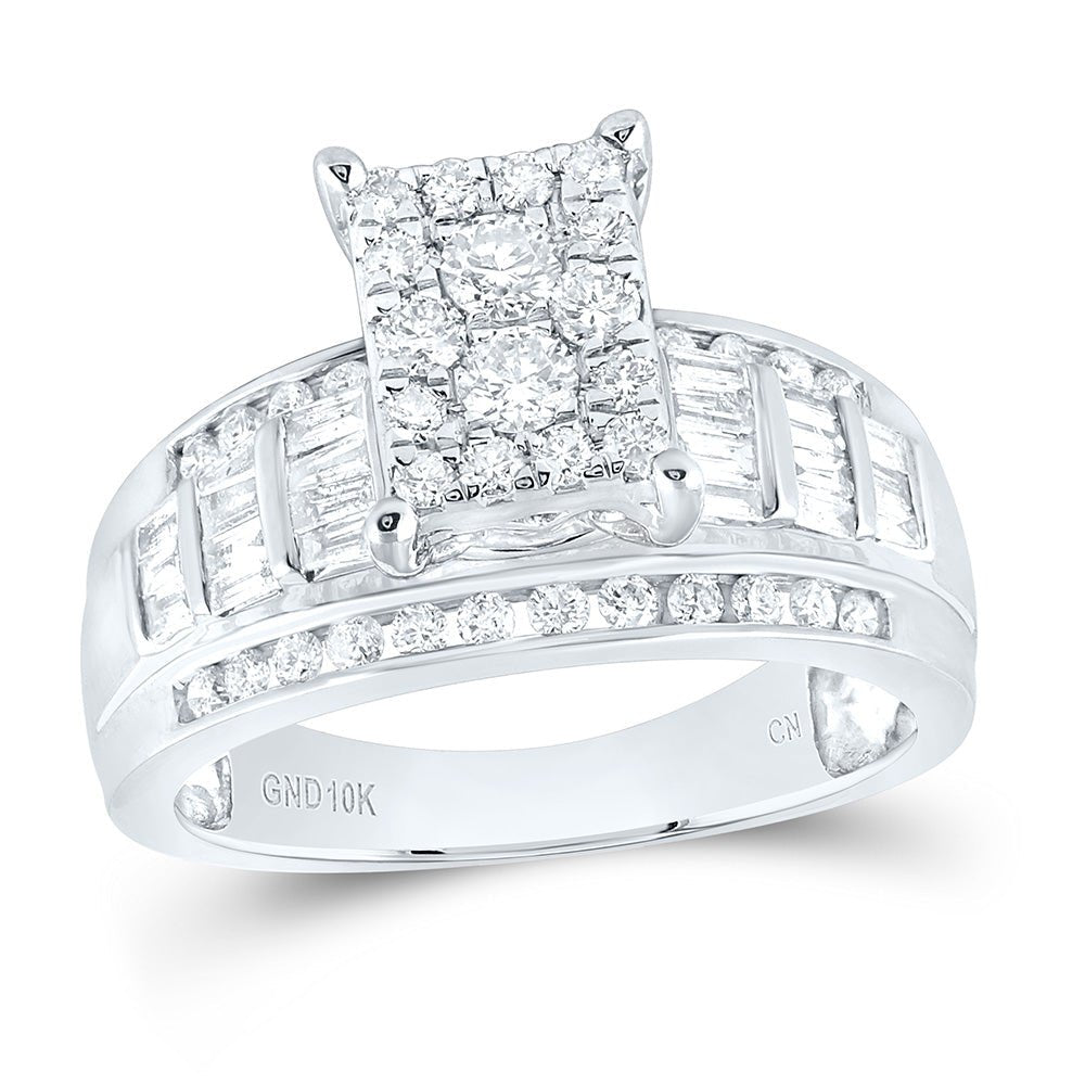 10K White Gold Round Diamond Women's Rectangle Cluster Bridal Wedding Engagement Ring 7/8 Cttw - Splendid Jewellery