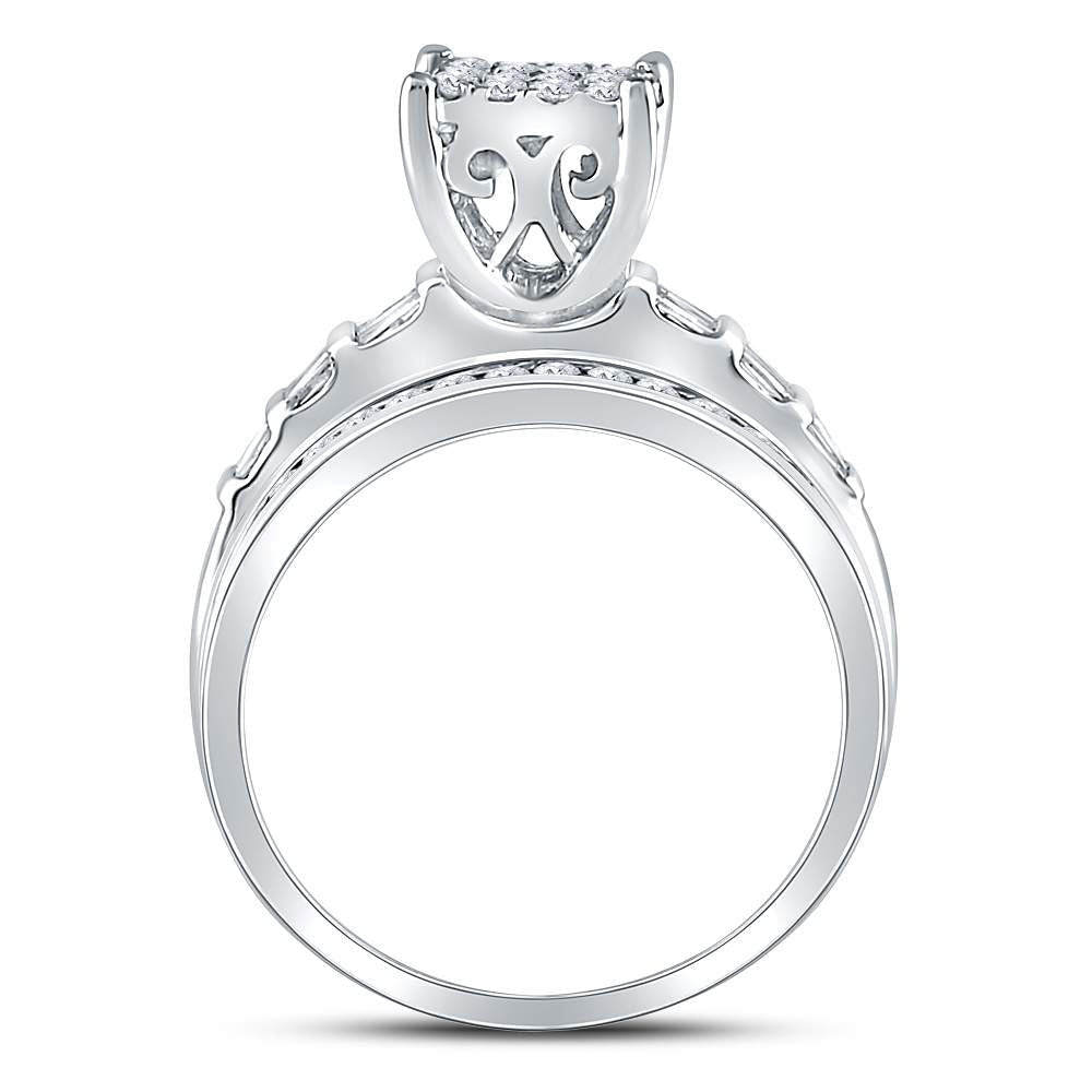 10K White Gold Round Diamond Women's Rectangle Cluster Bridal Wedding Engagement Ring 7/8 Cttw - Splendid Jewellery