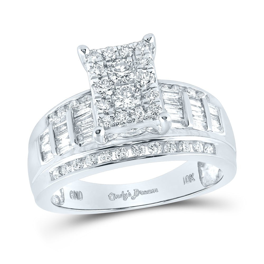 10K White Gold Round Diamond Women's Rectangle Cluster Bridal Wedding Engagement Ring 7/8 Cttw - Splendid Jewellery