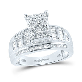 10K White Gold Round Diamond Women's Rectangle Cluster Bridal Wedding Engagement Ring 7/8 Cttw - Splendid Jewellery