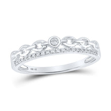 Load image into Gallery viewer, 10K White Gold Round Diamond Women's Rolo Link Stackable Band Ring 1/12 Cttw - Splendid Jewellery