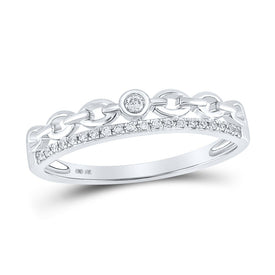 10K White Gold Round Diamond Women's Rolo Link Stackable Band Ring 1/12 Cttw - Splendid Jewellery