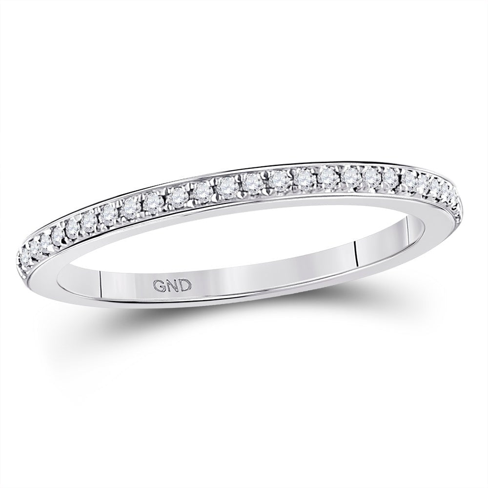 10K White Gold Round Diamond Women's Single Row Stackable Band Ring 1/8 Cttw - Splendid Jewellery