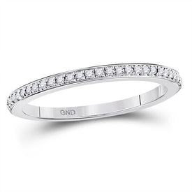 10K White Gold Round Diamond Women's Single Row Stackable Band Ring 1/8 Cttw - Splendid Jewellery