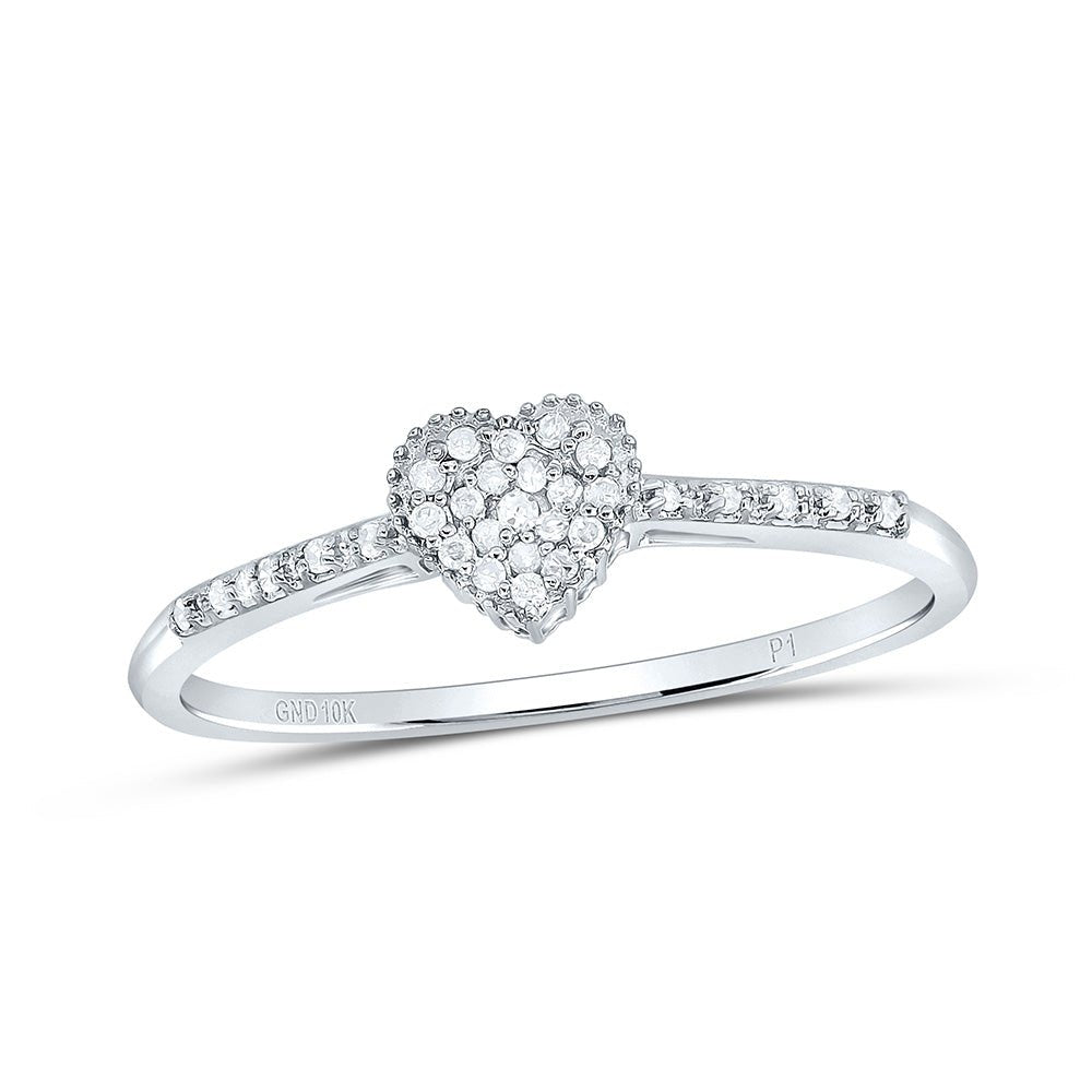 10K White Gold Round Diamond Women's Slender Dainty Heart Ring 1/20 Cttw - Splendid Jewellery