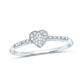 10K White Gold Round Diamond Women's Slender Dainty Heart Ring 1/20 Cttw - Splendid Jewellery
