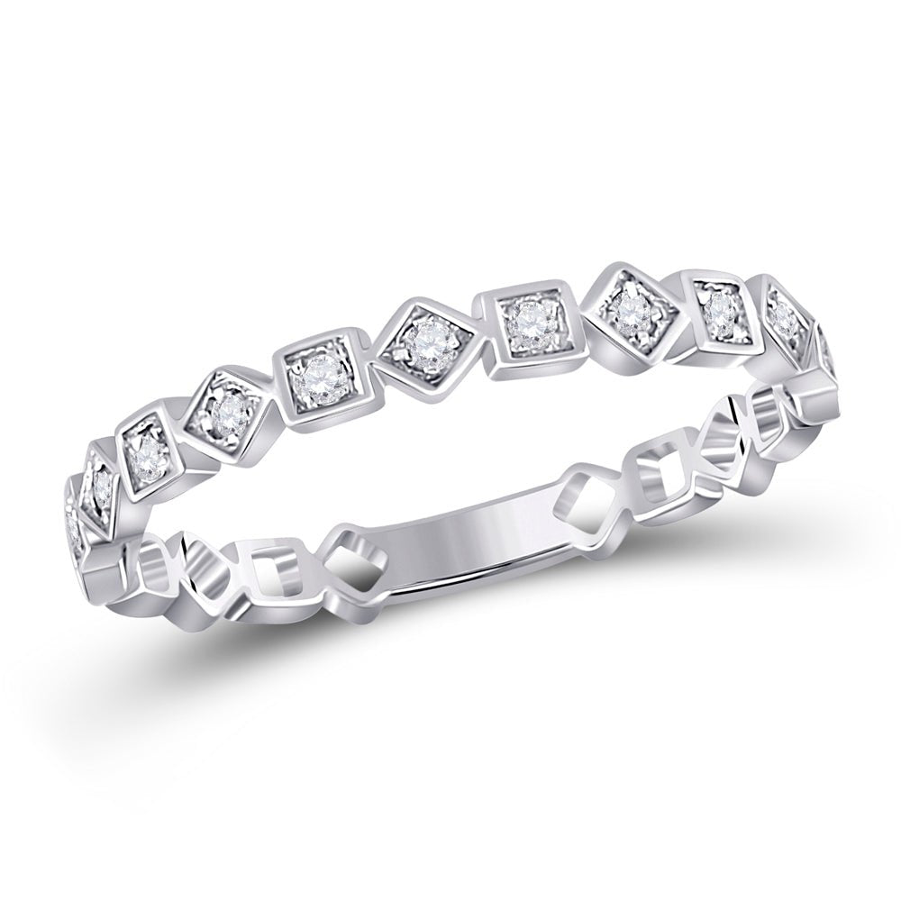 10K White Gold Round Diamond Women's Squares Stackable Band Ring 1/10 Cttw - Splendid Jewellery
