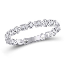 Load image into Gallery viewer, 10K White Gold Round Diamond Women's Squares Stackable Band Ring 1/10 Cttw - Splendid Jewellery