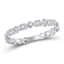 10K White Gold Round Diamond Women's Squares Stackable Band Ring 1/10 Cttw - Splendid Jewellery