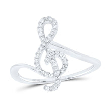 Load image into Gallery viewer, 10K White Gold Round Diamond Women's Treble Clef Music Note Designer Ring 1/6 Cttw - Splendid Jewellery