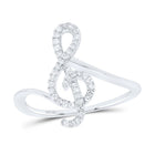 10K White Gold Round Diamond Women's Treble Clef Music Note Designer Ring 1/6 Cttw - Splendid Jewellery