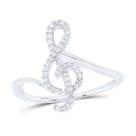 10K White Gold Round Diamond Women's Treble Clef Music Note Designer Ring 1/6 Cttw - Splendid Jewellery