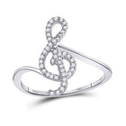 10K White Gold Round Diamond Women's Treble Clef Music Note Designer Ring 1/6 Cttw - Splendid Jewellery
