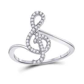 10K White Gold Round Diamond Women's Treble Clef Music Note Designer Ring 1/6 Cttw - Splendid Jewellery