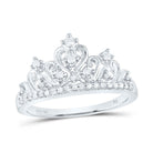 10K White Gold Round Diamond Women's Women's Crown Tiara Cocktail Band 1/5 Cttw - Splendid Jewellery