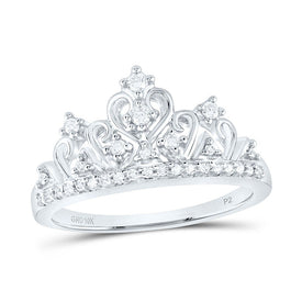 10K White Gold Round Diamond Women's Women's Crown Tiara Cocktail Band 1/5 Cttw - Splendid Jewellery