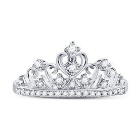 10K White Gold Round Diamond Women's Women's Crown Tiara Cocktail Band 1/5 Cttw - Splendid Jewellery