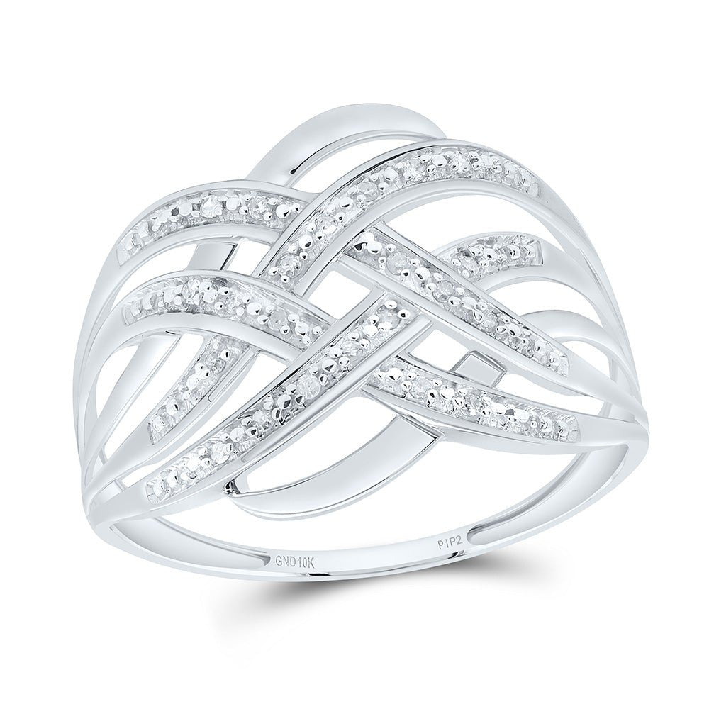 10K White Gold Round Diamond Women's Woven Fashion Band Ring 1/20 Cttw - Splendid Jewellery