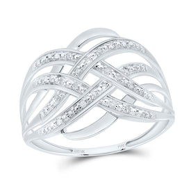 10K White Gold Round Diamond Women's Woven Fashion Band Ring 1/20 Cttw - Splendid Jewellery