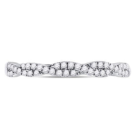 10K White Gold Round Diamond Women's Woven Twist Stackable Band Ring 1/4 Cttw - Splendid Jewellery