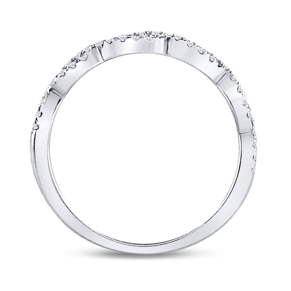 10K White Gold Round Diamond Women's Woven Twist Stackable Band Ring 1/4 Cttw - Splendid Jewellery