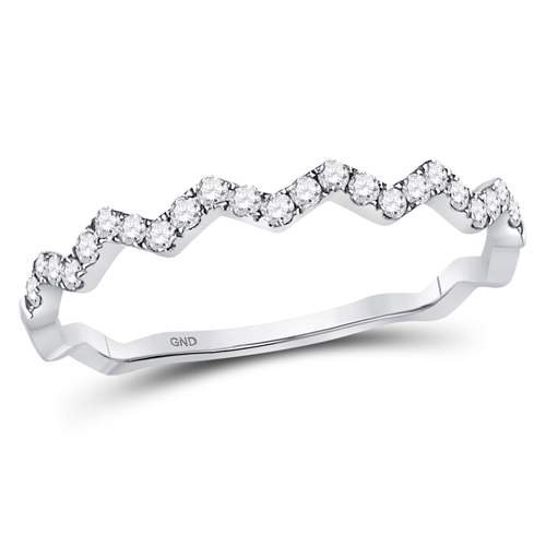 10K White Gold Round Diamond Women's Zigzag Stackable Band Ring 1/5 Cttw - Splendid Jewellery