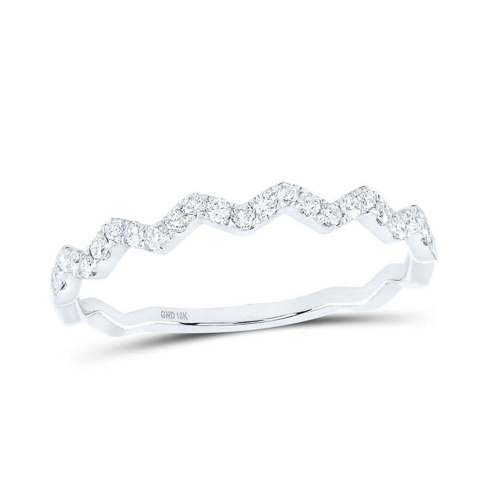10K White Gold Round Diamond Women's Zigzag Stackable Band Ring 1/5 Cttw - Splendid Jewellery