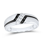 10K White Gold Round Mens Black Color Enhanced Band Ring 1/5 Cttw - Splendid Jewellery