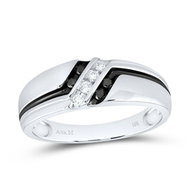 10K White Gold Round Mens Black Color Enhanced Band Ring 1/5 Cttw - Splendid Jewellery