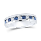 10K White Gold Round Mens Blue Color Enhanced Band Ring 1 Cttw - Splendid Jewellery
