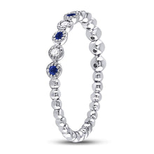 Load image into Gallery viewer, 10K White Gold Round Natural Blue Sapphire Beaded Dot Stackable Band Ring 1/12 Cttw - Splendid Jewellery