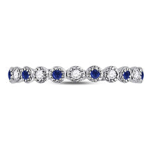 Load image into Gallery viewer, 10K White Gold Round Natural Blue Sapphire Beaded Dot Stackable Band Ring 1/12 Cttw - Splendid Jewellery