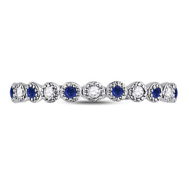 10K White Gold Round Natural Blue Sapphire Beaded Dot Stackable Band Ring 1/12 Cttw - Splendid Jewellery