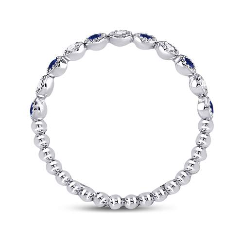 10K White Gold Round Natural Blue Sapphire Beaded Dot Stackable Band Ring 1/12 Cttw - Splendid Jewellery