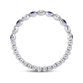 10K White Gold Round Natural Blue Sapphire Beaded Dot Stackable Band Ring 1/12 Cttw - Splendid Jewellery