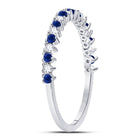10K White Gold Round Natural Blue Sapphire Modern Alternating Stackable Band Ring 1/10 Cttw - Splendid Jewellery