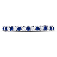 Load image into Gallery viewer, 10K White Gold Round Natural Blue Sapphire Modern Alternating Stackable Band Ring 1/10 Cttw - Splendid Jewellery