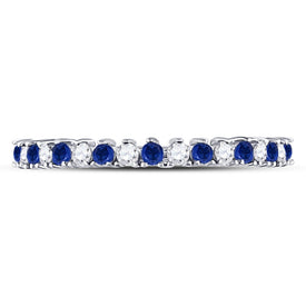 10K White Gold Round Natural Blue Sapphire Modern Alternating Stackable Band Ring 1/10 Cttw - Splendid Jewellery