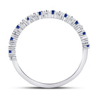 10K White Gold Round Natural Blue Sapphire Modern Alternating Stackable Band Ring 1/10 Cttw - Splendid Jewellery