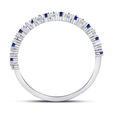 Load image into Gallery viewer, 10K White Gold Round Natural Blue Sapphire Modern Alternating Stackable Band Ring 1/10 Cttw - Splendid Jewellery